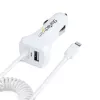 StarTech.com Cargador de coche Lightning con cable en espiral, cable en espiral Lightning de 1 m, 12 W, blanco, adaptador de carga de coche USB de 2 puertos para teléfonos y tablets, cargador de coche USB dual para iPhone