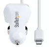 StarTech.com Cargador de coche Lightning con cable en espiral, cable en espiral Lightning de 1 m, 12 W, blanco, adaptador de carga de coche USB de 2 puertos para teléfonos y tablets, cargador de coche USB dual para iPhone