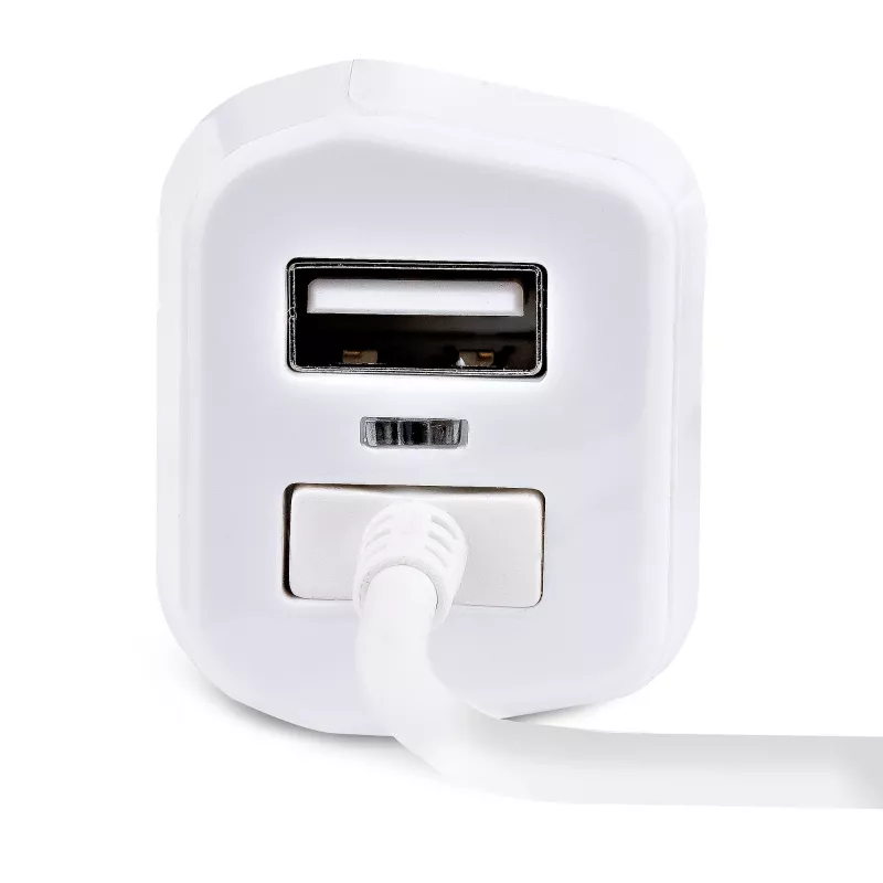 StarTech.com Cargador de coche Lightning con cable en espiral, cable en espiral Lightning de 1 m, 12 W, blanco, adaptador de carga de coche USB de 2 puertos para teléfonos y tablets, cargador de coche USB dual para iPhone