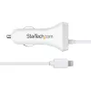 StarTech.com Cargador de coche Lightning con cable en espiral, cable en espiral Lightning de 1 m, 12 W, blanco, adaptador de carga de coche USB de 2 puertos para teléfonos y tablets, cargador de coche USB dual para iPhone