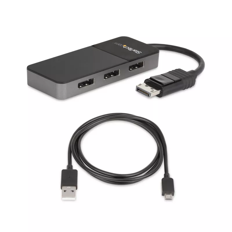 StarTech.com Adaptador multipantalla de 3 puertos – Splitter de vídeo DisplayPort 1.4 a 3x DisplayPort 4K – Doble o triple 4K – Hub MST DisplayPort para portátil/sobremesa para varios monitores – Solo para PCs con Windows