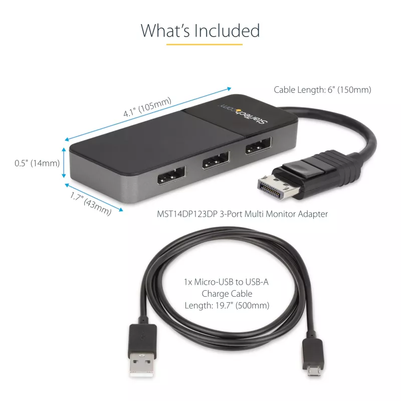 StarTech.com Adaptador multipantalla de 3 puertos – Splitter de vídeo DisplayPort 1.4 a 3x DisplayPort 4K – Doble o triple 4K – Hub MST DisplayPort para portátil/sobremesa para varios monitores – Solo para PCs con Windows