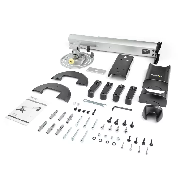 StarTech.com Soporte de pared universal para proyector - Soporte para proyector compatible con proyectores de tiro corto y ultra corto de hasta 15 kg - Inclinable/Giratorio/Orientable - Distancia ajustable a la pared de 42 cm a 70,5 cm - TAA