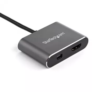 StarTech.com Adaptador de vídeo multipuerto USB-C – Adaptador de monitor USB-C a HDMI 2.0 o Mini DisplayPort 1.2 4K 60 Hz – Convertidor de pantalla USB Type-C 2 en 1 HDMI/MDP HBR2 HDR – Compatible con TB3