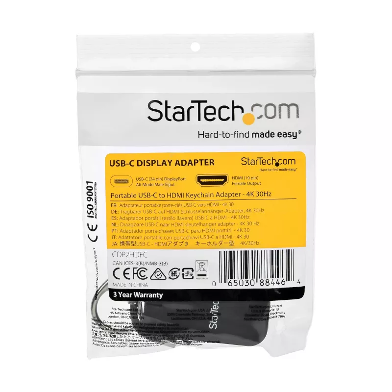 StarTech.com Adaptador USB-C a HDMI compacto – Convertidor de pantalla de vídeo USB Type-C a HDMI 4K 30Hz con anilla para llavero – Dongle USB-C DP Alt Mode a monitor HDMI – Compatible con Thunderbolt 3