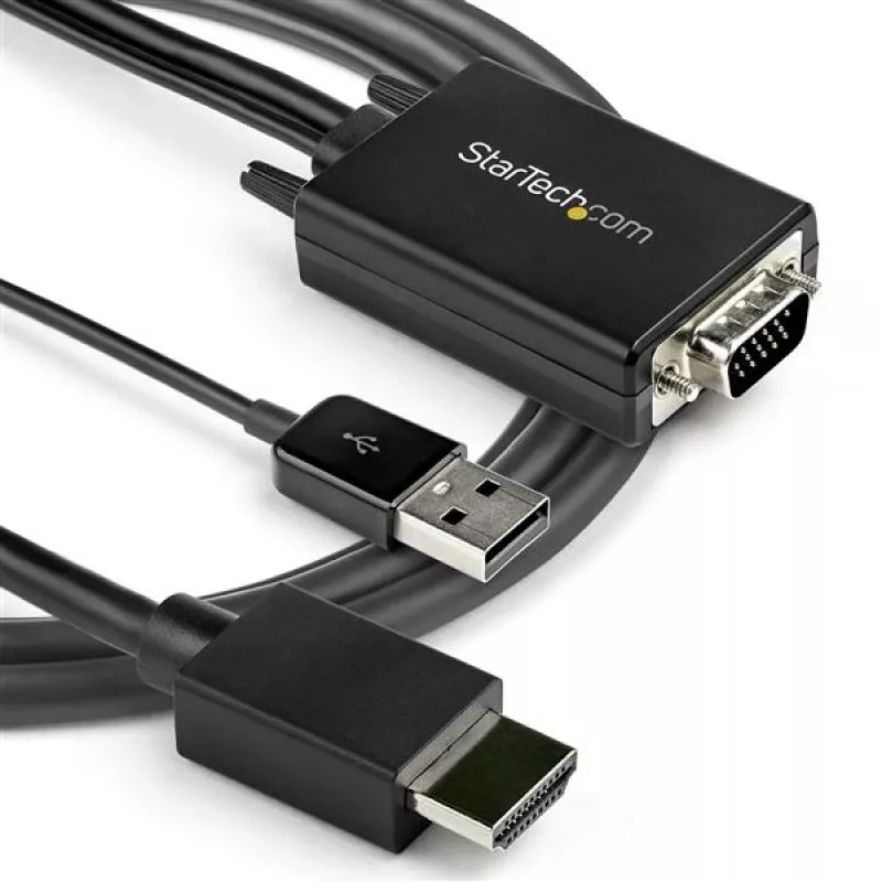 StarTech.com Cable convertidor VGA a HDMI de 2 m con soporte de audio USB y alimentación – Cable adaptador de vídeo analógico a digital para conectar un PC VGA a un monitor HDMI – Cable de monitor 1080p macho a macho