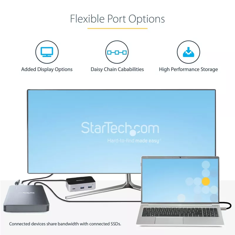 StarTech.com Carcasa Thunderbolt 3 NVMe de 4 bahías, Para unidades SSD M.2 NVMe, 1x DisplayPort Vídeo/ 2x Puertos TB3 Downstream, 40 Gbit/s, Fuente de alimentación de 72W, Carcasa externa para disco duro