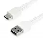 StarTech.com Cable de carga USB-A a USB-C de 1 m – Cable resistente de carga rápida y sincronización USB 2.0 a USB Type-C – Funda TPE resistente con fibra de aramida M/M 3A Blanco – Samsung S10, iPad Pro, Pixel