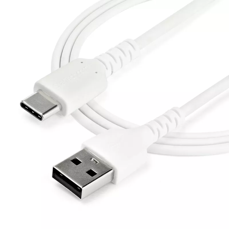 StarTech.com Cable de carga USB-A a USB-C de 1 m – Cable resistente de carga rápida y sincronización USB 2.0 a USB Type-C – Funda TPE resistente con fibra de aramida M/M 3A Blanco – Samsung S10, iPad Pro, Pixel