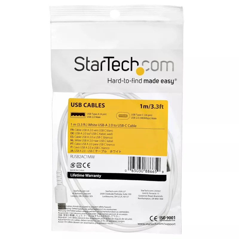 StarTech.com Cable de carga USB-A a USB-C de 1 m – Cable resistente de carga rápida y sincronización USB 2.0 a USB Type-C – Funda TPE resistente con fibra de aramida M/M 3A Blanco – Samsung S10, iPad Pro, Pixel
