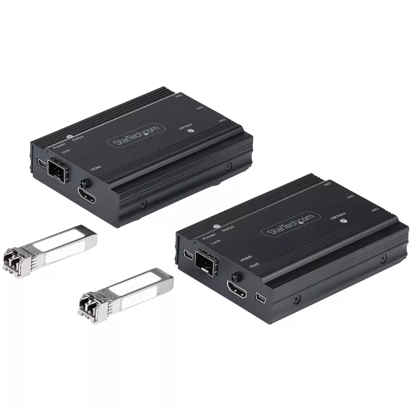 StarTech.com extensor KVM HDMI 4K sobre fibra - conmutador/extensor KVM remoto de vídeo HDMI y USB - hasta 984ft/300m (multimodo) - 2 módulos SFP+ 10G MMF - kit de extensión KVM (TX/RX)