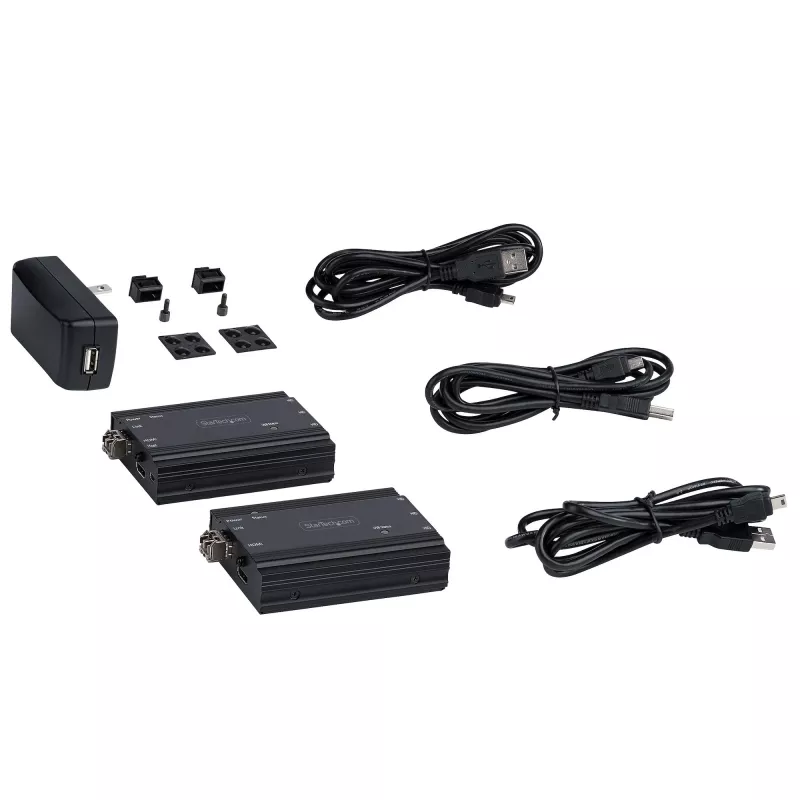 StarTech.com extensor KVM HDMI 4K sobre fibra - conmutador/extensor KVM remoto de vídeo HDMI y USB - hasta 984ft/300m (multimodo) - 2 módulos SFP+ 10G MMF - kit de extensión KVM (TX/RX)