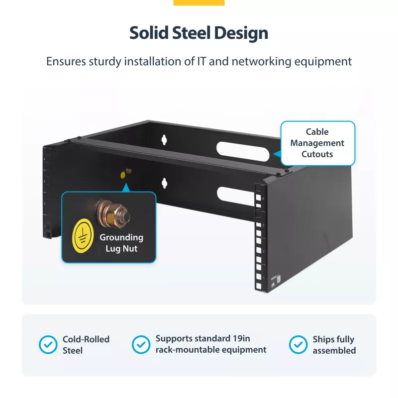 StarTech.com rack de red de pared 4U - 14 pulgadas de profundidad (perfil plano) - soporte para panel de parcheo de 19 pulgadas para servidores planos y equipos de IT, conmutadores de red - capacidad de carga 20 kg, negro