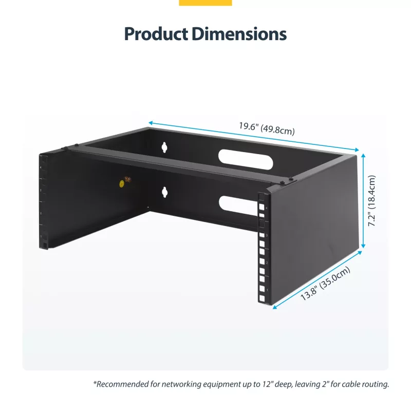 StarTech.com rack de red de pared 4U - 14 pulgadas de profundidad (perfil plano) - soporte para panel de parcheo de 19 pulgadas para servidores planos y equipos de IT, conmutadores de red - capacidad de carga 20 kg, negro