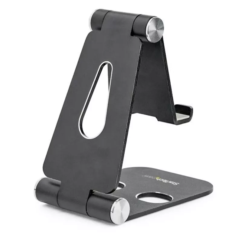 StarTech.com soporte para teléfono y tablet - soporte universal plegable para dispositivos móviles para smartphones y tablets - soporte ergonómico ajustable para móvil con múltiples ángulos para escritorio - portátil - negro