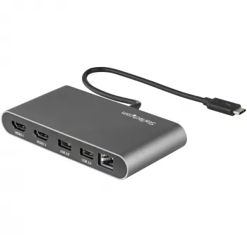 StarTech.com mini dock Thunderbolt para doble monitor, HDMI 4K 60Hz, hub sin controladores para Windows y Mac, Gigabit Ethernet, 1 x USB 5Gbps y 1x USB 2.0, cable de 28 cm