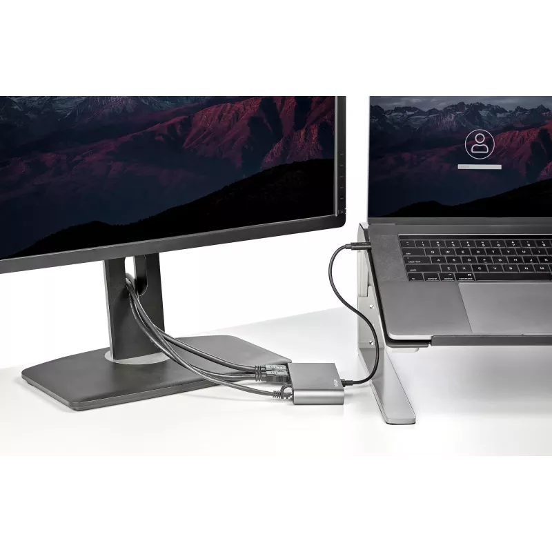 StarTech.com mini dock Thunderbolt para doble monitor, HDMI 4K 60Hz, hub sin controladores para Windows y Mac, Gigabit Ethernet, 1 x USB 5Gbps y 1x USB 2.0, cable de 28 cm