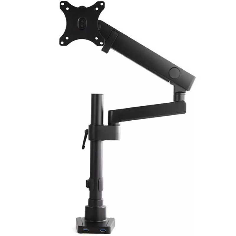 StarTech.com soporte de escritorio brazo de monitor con 2x conexiones USB 3.0, soporte de monitor individual totalmente articulado, hasta 34 pulgadas (17,6 lb/8 kg) pantalla VESA, montaje con abrazadera/ojal, resorte mecánico