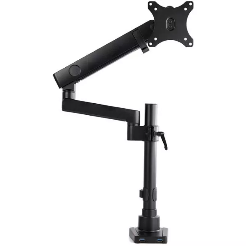StarTech.com soporte de escritorio brazo de monitor con 2x conexiones USB 3.0, soporte de monitor individual totalmente articulado, hasta 34 pulgadas (17,6 lb/8 kg) pantalla VESA, montaje con abrazadera/ojal, resorte mecánico