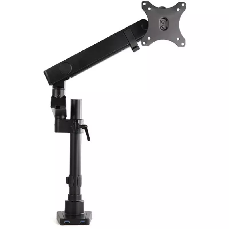 StarTech.com soporte de escritorio brazo de monitor con 2x conexiones USB 3.0, soporte de monitor individual totalmente articulado, hasta 34 pulgadas (17,6 lb/8 kg) pantalla VESA, montaje con abrazadera/ojal, resorte mecánico