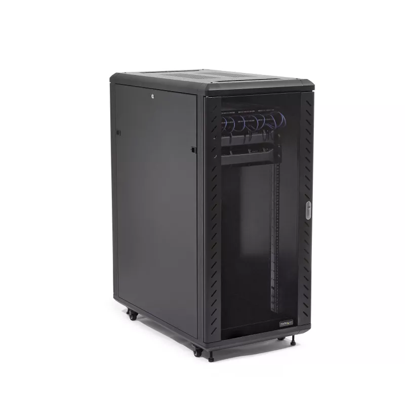 StarTech.com armario rack de servidor 32U de 4 postes, armario rack de datos de 19 pulgadas con cerradura para equipos de informática/AV/IT, rack de red de oficina/hogar con ruedas y guías de montaje ajustables