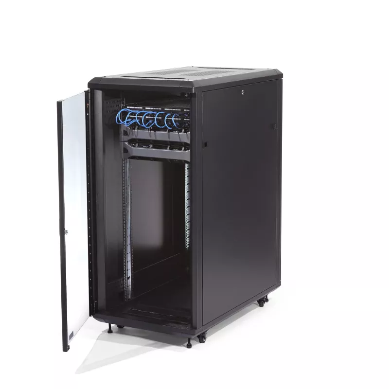 StarTech.com armario rack de servidor 32U de 4 postes, armario rack de datos de 19 pulgadas con cerradura para equipos de informática/AV/IT, rack de red de oficina/hogar con ruedas y guías de montaje ajustables