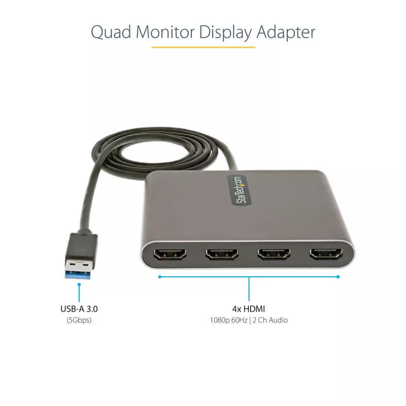 StarTech.com adaptador USB 3.0 a cuádruple HDMI, convertidor de monitor USB a 4x HDMI para Windows (sin soporte para macOS/ChromeOS/Linux) - TAA