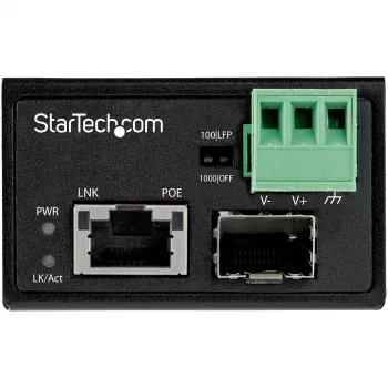 StarTech.com convertidor de medios industrial de fibra óptica a Ethernet PoE+ 30W - SFP a RJ45 - fibra óptica monomodo/multimodo a Gigabit Ethernet de cobre - tamaño mini/compacto - IP-30/ -40 a +75°C