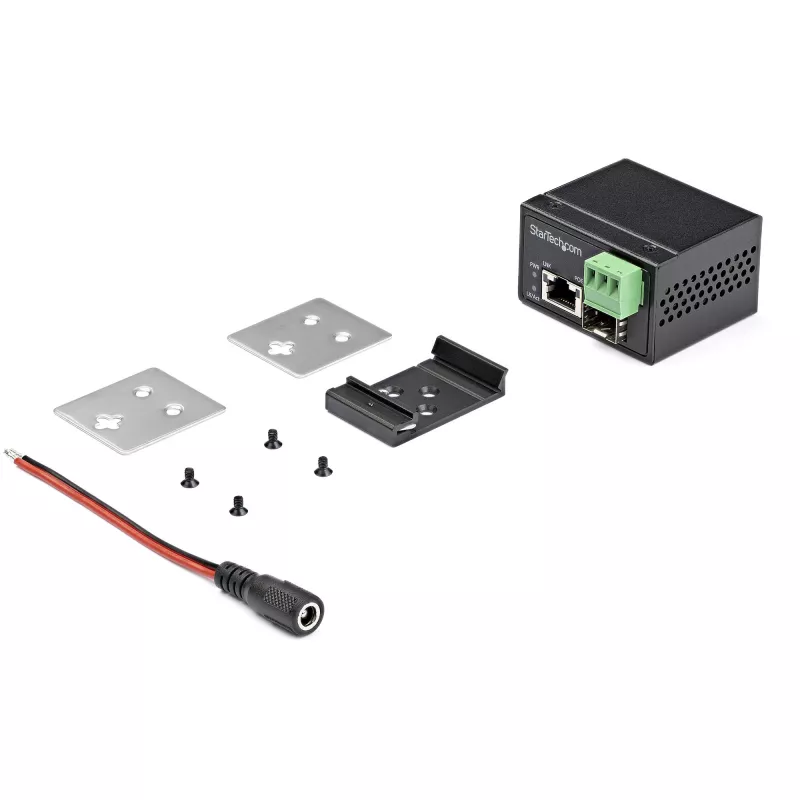 StarTech.com convertidor de medios industrial de fibra óptica a Ethernet PoE+ 30W - SFP a RJ45 - fibra óptica monomodo/multimodo a Gigabit Ethernet de cobre - tamaño mini/compacto - IP-30/ -40 a +75°C