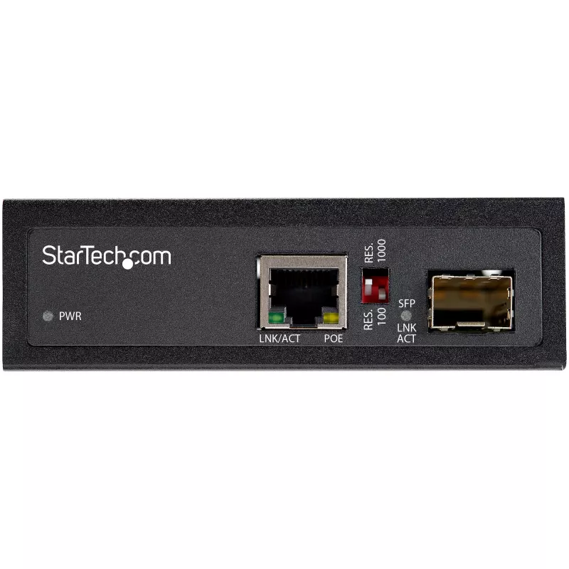 StarTech.com convertidor de medios industrial de fibra óptica a Ethernet PoE+ 60W - SFP a RJ45 - fibra óptica monomodo/multimodo a Gigabit Ethernet de cobre - tamaño compacto - IP30/ -40 a +75 °C