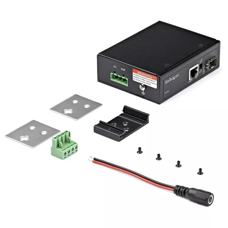 StarTech.com convertidor de medios industrial de fibra óptica a Ethernet PoE+ 60W - SFP a RJ45 - fibra óptica monomodo/multimodo a Gigabit Ethernet de cobre - tamaño compacto - IP30/ -40 a +75 °C