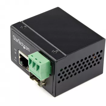 StarTech.com convertidor de medios industrial de fibra óptica a Ethernet - 100 Mbit/s SFP a RJ45/Cat6 - fibra óptica monomodo/multimodo a red de cobre - 12-56 V DC - IP-30 / -40 a +75 °C