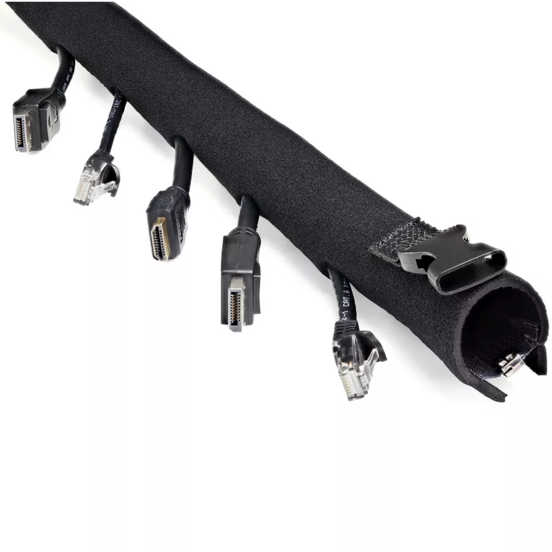 StarTech.com funda de gestión de cables de neopreno de 40 pulgadas (1m) con cremallera y hebilla - 1,2 pulgadas (3cm) de diámetro - cubierta/organizador de cables de alimentación/red/AV de ordenador/PC - funda organizadora de cables flexible - negro