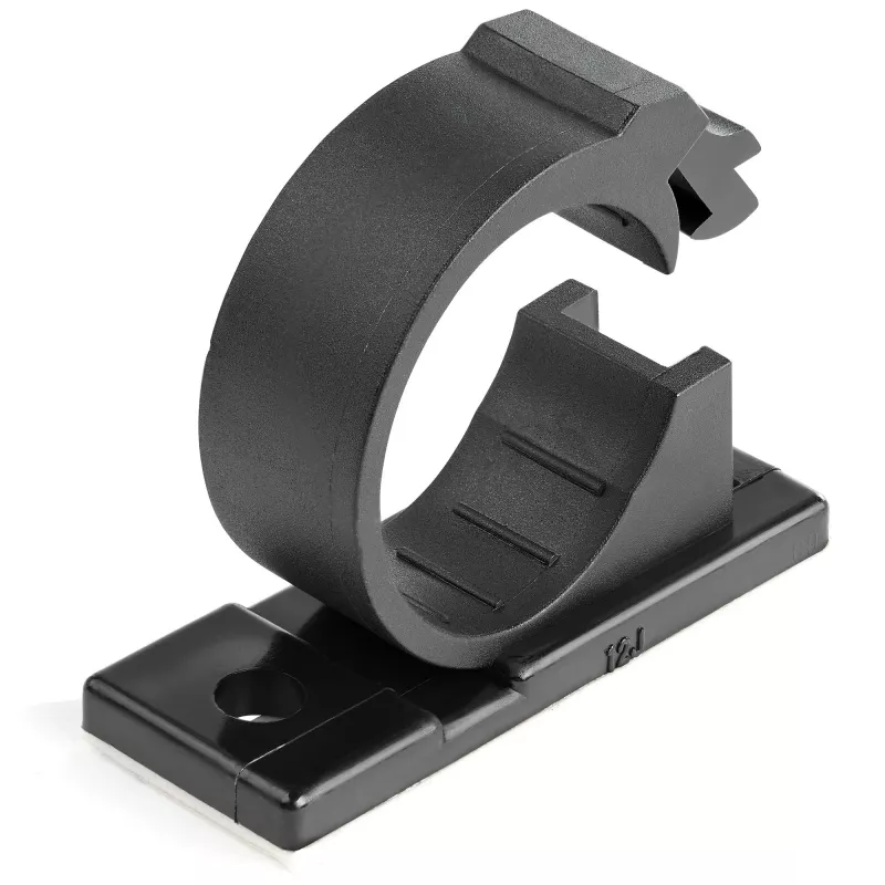 StarTech.com 100 clips de gestión de cables autoadhesivos negros - organizador de cables de red/Ethernet/escritorio de oficina/ordenador - soportes de cables/conductos adhesivos - clip autoadhesivo de nailon UL/94V-2 resistente al fuego