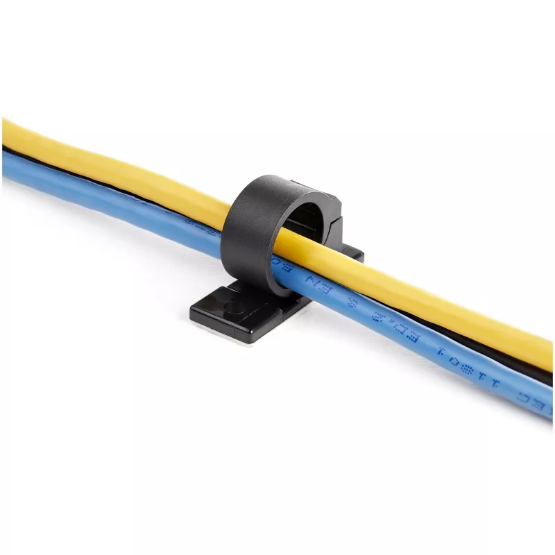StarTech.com 100 clips de gestión de cables autoadhesivos negros - organizador de cables de red/Ethernet/escritorio de oficina/ordenador - soportes de cables/conductos adhesivos - clip autoadhesivo de nailon UL/94V-2 resistente al fuego