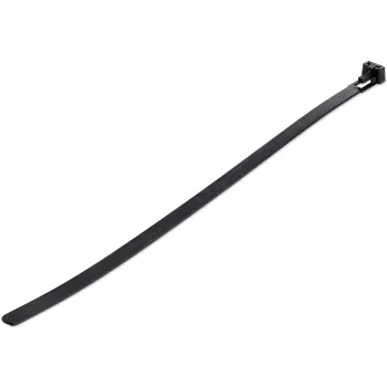 StarTech.com bridas reutilizables de 10 pulgadas (25cm) - 1/4 pulgadas (7mm) de ancho, 2-1/2 pulgadas (65mm) de diámetro de haz, 50lb (22kg) de resistencia a la tracción, bridas de nailon liberables, interior/exterior, 94V-2/UL listado, pack de 100 - negro