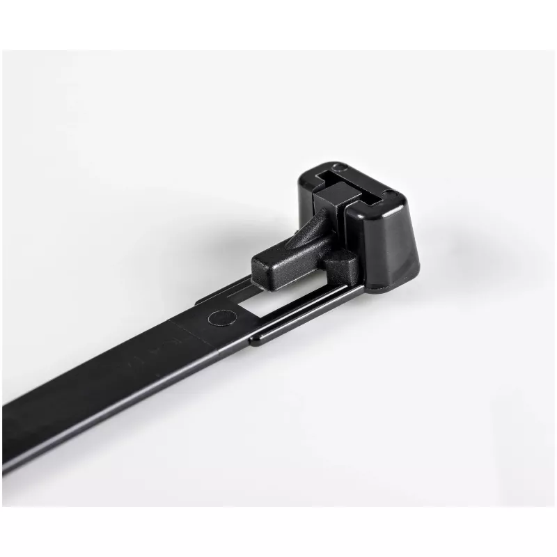 StarTech.com bridas reutilizables de 12cm - 7mm de ancho, 30mm de diámetro de haz, 22kg de resistencia a la tracción, bridas de nailon liberables, interior/exterior, 94V-2/UL listado, pack de 100 - negro