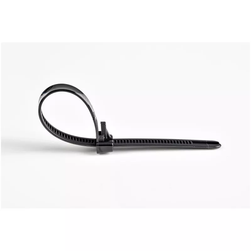 StarTech.com bridas reutilizables de 12cm - 7mm de ancho, 30mm de diámetro de haz, 22kg de resistencia a la tracción, bridas de nailon liberables, interior/exterior, 94V-2/UL listado, pack de 100 - negro