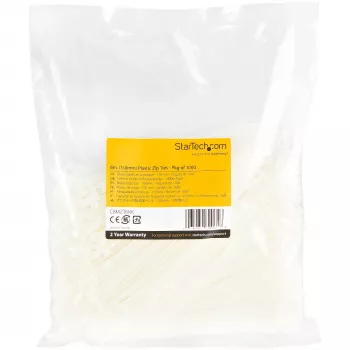 StarTech.com bridas de 15cm - 3mm de ancho, 39mm de diámetro de haz, 18kg de resistencia a la tracción, bridas de nailon autoblocantes con punta curvada - 94V-2/UL listado, pack de 1000 - blanco