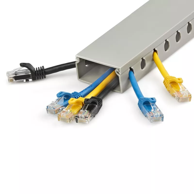 StarTech.com canaleta de cables con ranuras abiertas y tapa, 2 pulgadas (50 mm) de ancho x 1 pulgada (25 mm) de alto - 2 m de longitud - ranuras de 8 mm, ocultación de cables de red/canaleta de pared de PVC, máx. 25 cables, listado UL