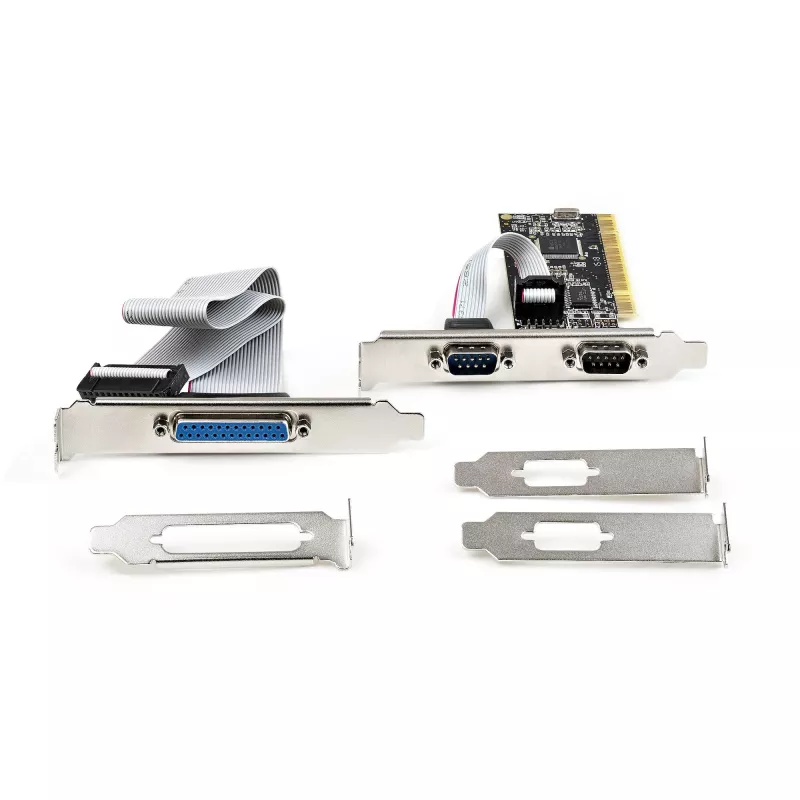 StarTech.com Tarjeta combo PCI serie paralelo con dos puertos serie RS232 (DB9) y 1 puerto paralelo LPT (DB25) – Tarjeta adaptadora combo PCI – Controlador de tarjetas de expansión PCI – Tarjeta PCI a impresora