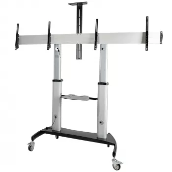 StarTech.com Carro de TV doble para televisores VESA de 37-60 pulgadas hasta 110lb/50kg cada uno - Soporte de TV ajustable en altura, carro móvil para pantallas con bandejas para equipos - Carro de TV con ruedas - Soporte de TV con ruedas