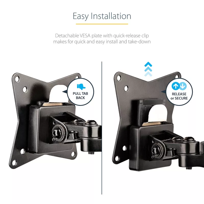 StarTech.com Soporte de monitor de escritorio para pantalla VESA única de hasta 32 pulgadas o 49 pulgadas ultrawide 8kg – articulado y ajustable en altura – pinza en C, paso por mesa – brazo para monitor único