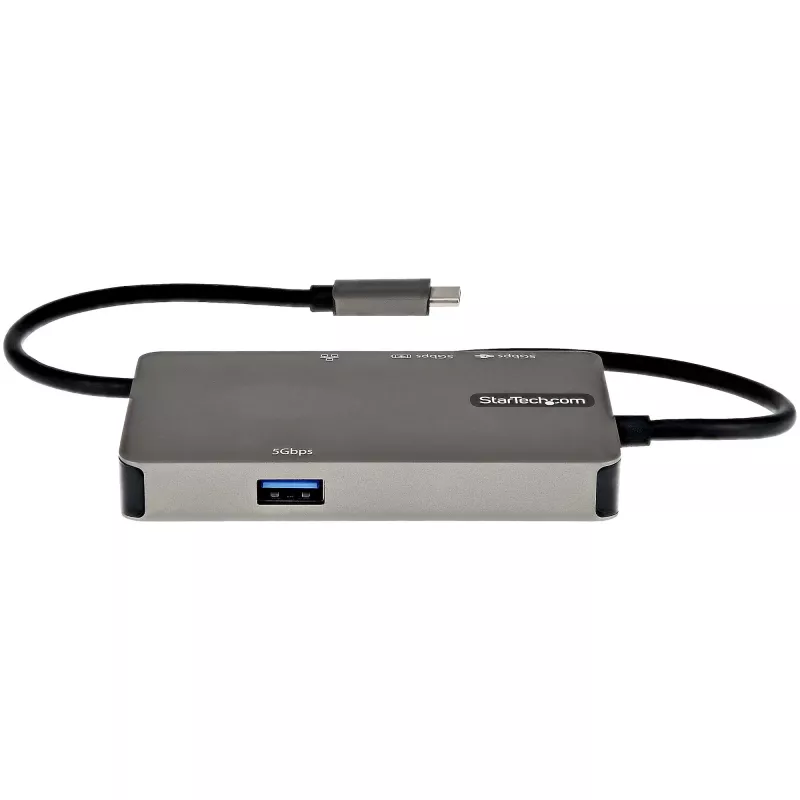 StarTech.com Adaptador multipuerto USB-C – USB-C a HDMI 4K 30Hz o VGA 1080p – Mini dock USB Type-C con 100W Power Delivery passthrough, hub USB de 3 puertos 5Gbps, GbE – Cable fijo de 12″ (30 cm)
