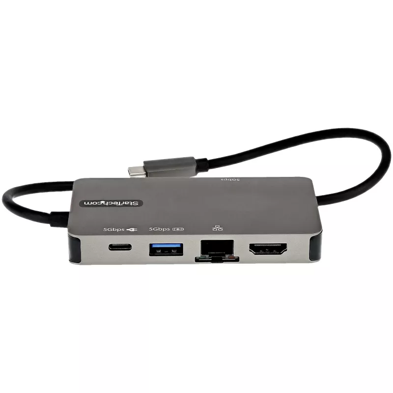 StarTech.com Adaptador multipuerto USB-C – USB-C a HDMI 4K 30Hz o VGA 1080p – Mini dock USB Type-C con 100W Power Delivery passthrough, hub USB de 3 puertos 5Gbps, GbE – Cable fijo de 12″ (30 cm)