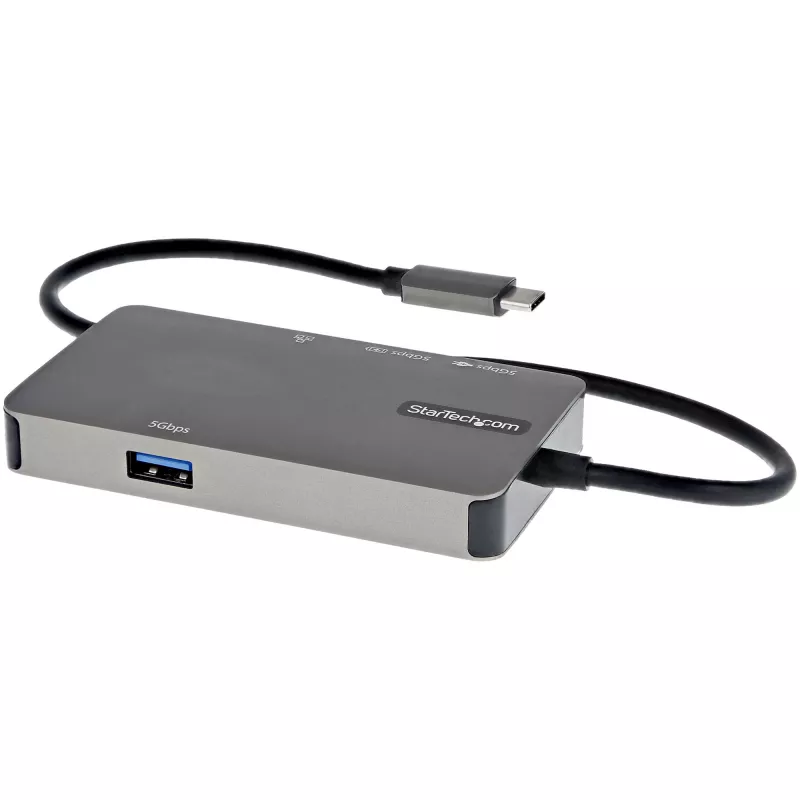 StarTech.com Adaptador multipuerto USB-C – USB-C a HDMI 4K 30Hz o VGA 1080p – Mini dock USB Type-C con 100W Power Delivery passthrough, hub USB de 3 puertos 5Gbps, GbE – Cable fijo de 12″ (30 cm)