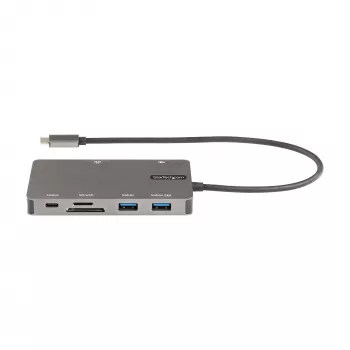 StarTech.com Adaptador multipuerto USB-C – Dock de viaje HDMI 4K 30Hz o VGA – Hub USB 3.0 5Gbps (conectores USB-A/USB-C) – 100W Power Delivery – SD/Micro SD – GbE – Cable de 30cm – Mini dock USB-C