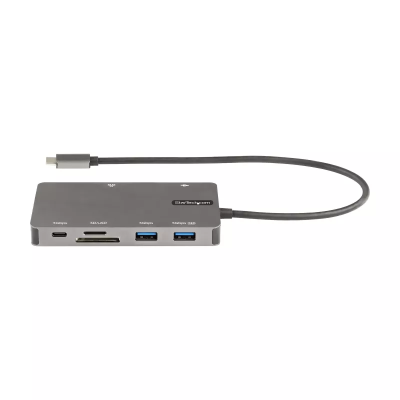 StarTech.com Adaptador multipuerto USB-C – Dock de viaje HDMI 4K 30Hz o VGA – Hub USB 3.0 5Gbps (conectores USB-A/USB-C) – 100W Power Delivery – SD/Micro SD – GbE – Cable de 30cm – Mini dock USB-C