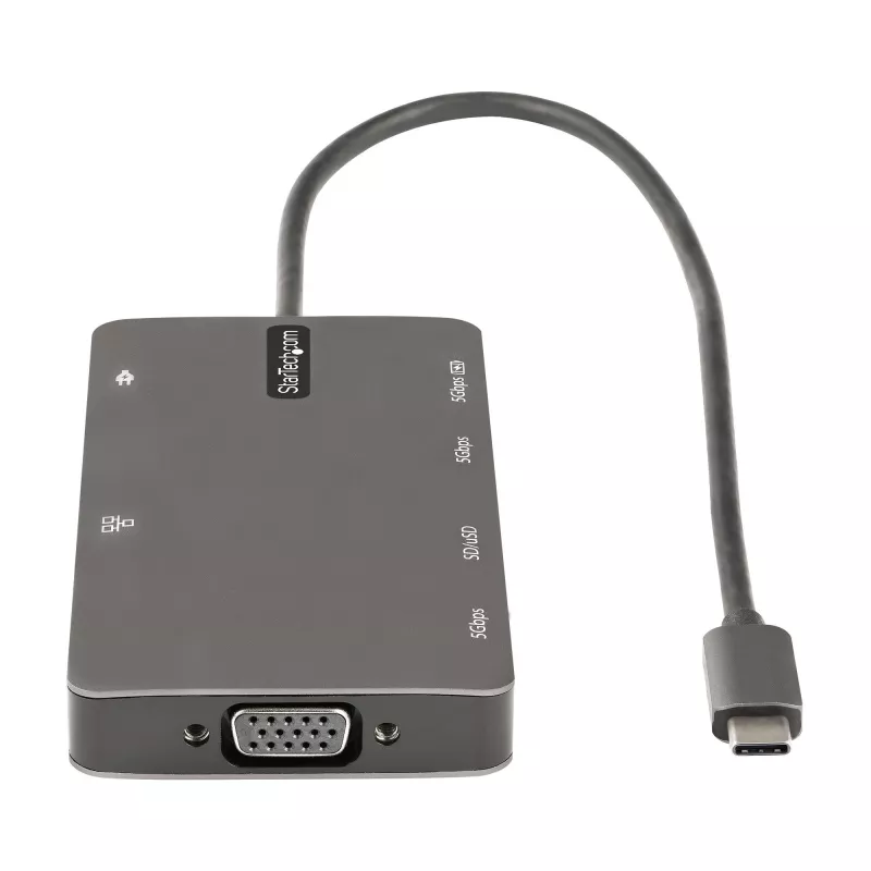StarTech.com Adaptador multipuerto USB-C – Dock de viaje HDMI 4K 30Hz o VGA – Hub USB 3.0 5Gbps (conectores USB-A/USB-C) – 100W Power Delivery – SD/Micro SD – GbE – Cable de 30cm – Mini dock USB-C