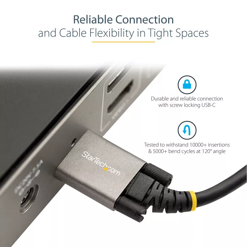 StarTech.com Cable USB-C con bloqueo por tornillo lateral de 50cm (20″) 10Gbps – Cable USB 3.1/3.2 Gen 2 Type-C – Carga Power Delivery 100W (5A), DP Alt Mode – Doble bloqueo por tornillo – Cable USB-C carga/sincronización